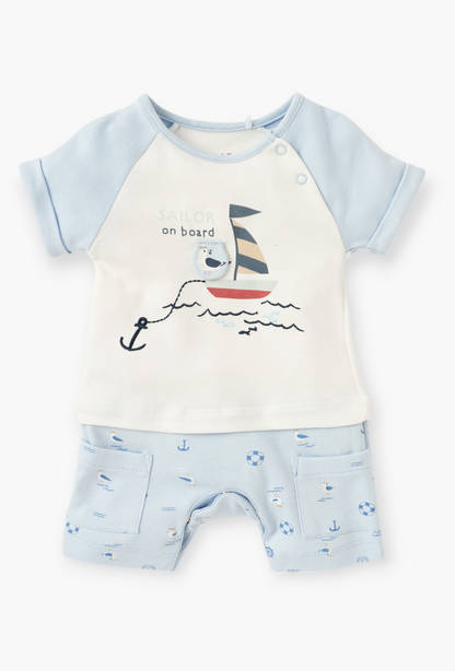 Juniors Graphic Print Romper with Button Closure-undefined-image-1