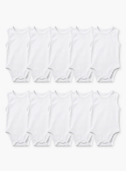 Juniors Solid Bodysuit with Round Neck and Snap Button Closure - Set of 10-baby-boys-clothing-bodysuits-image-1