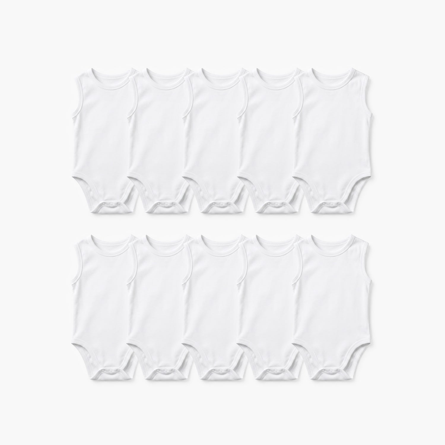 Juniors Solid Bodysuit with Round Neck and Snap Button Closure - Set of 10 - White / 18-24 mths