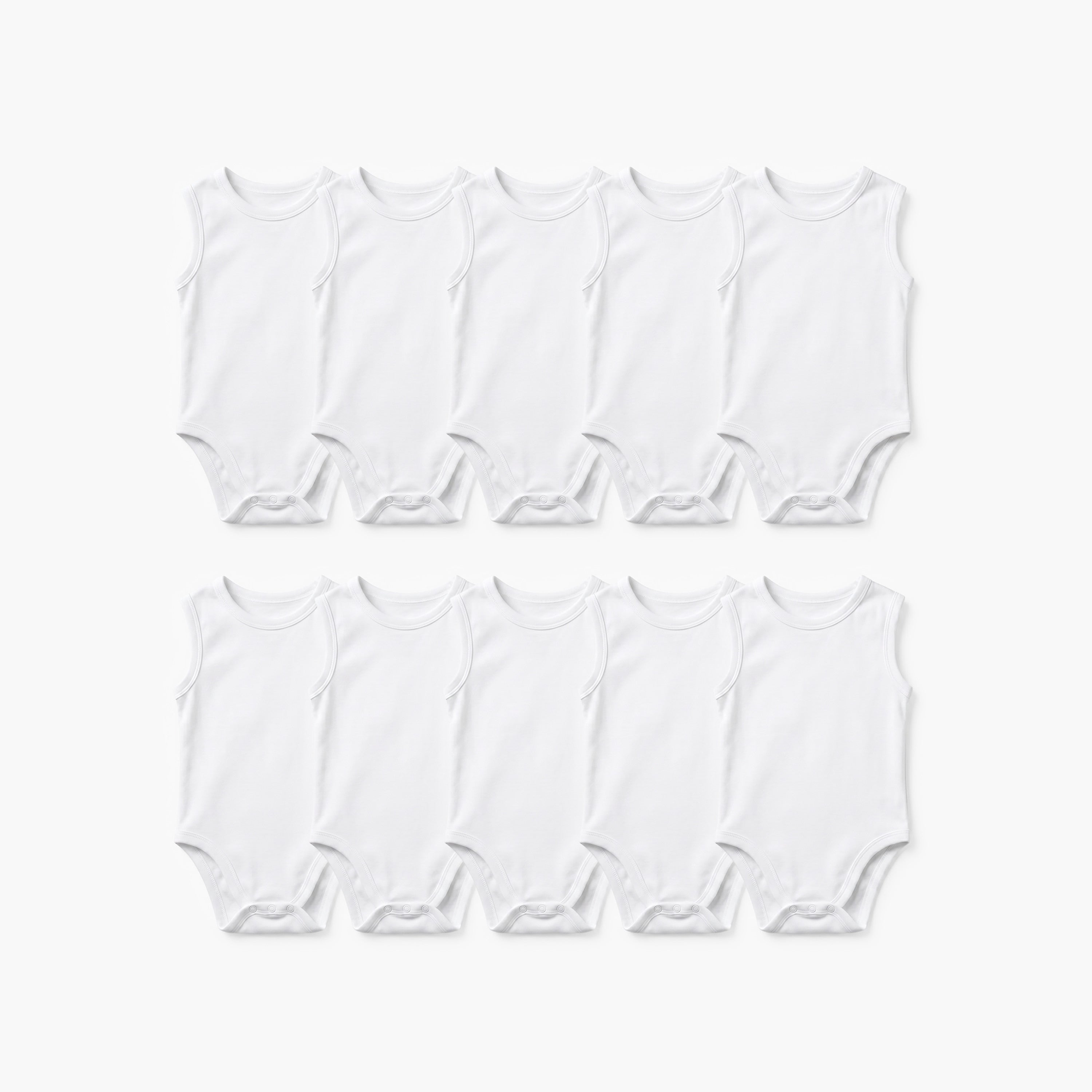 Juniors Solid Bodysuit with Round Neck and Snap Button Closure - Set of 10 - White / 18-24 mths