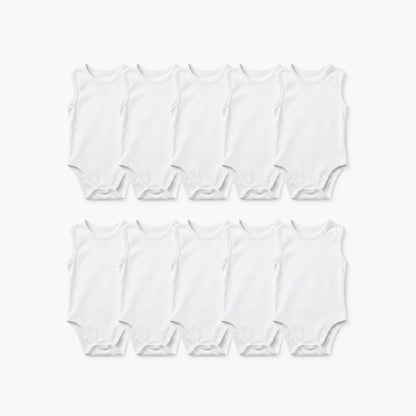 Juniors Solid Bodysuit with Round Neck and Snap Button Closure - Set of 10 - White / 18-24 mths