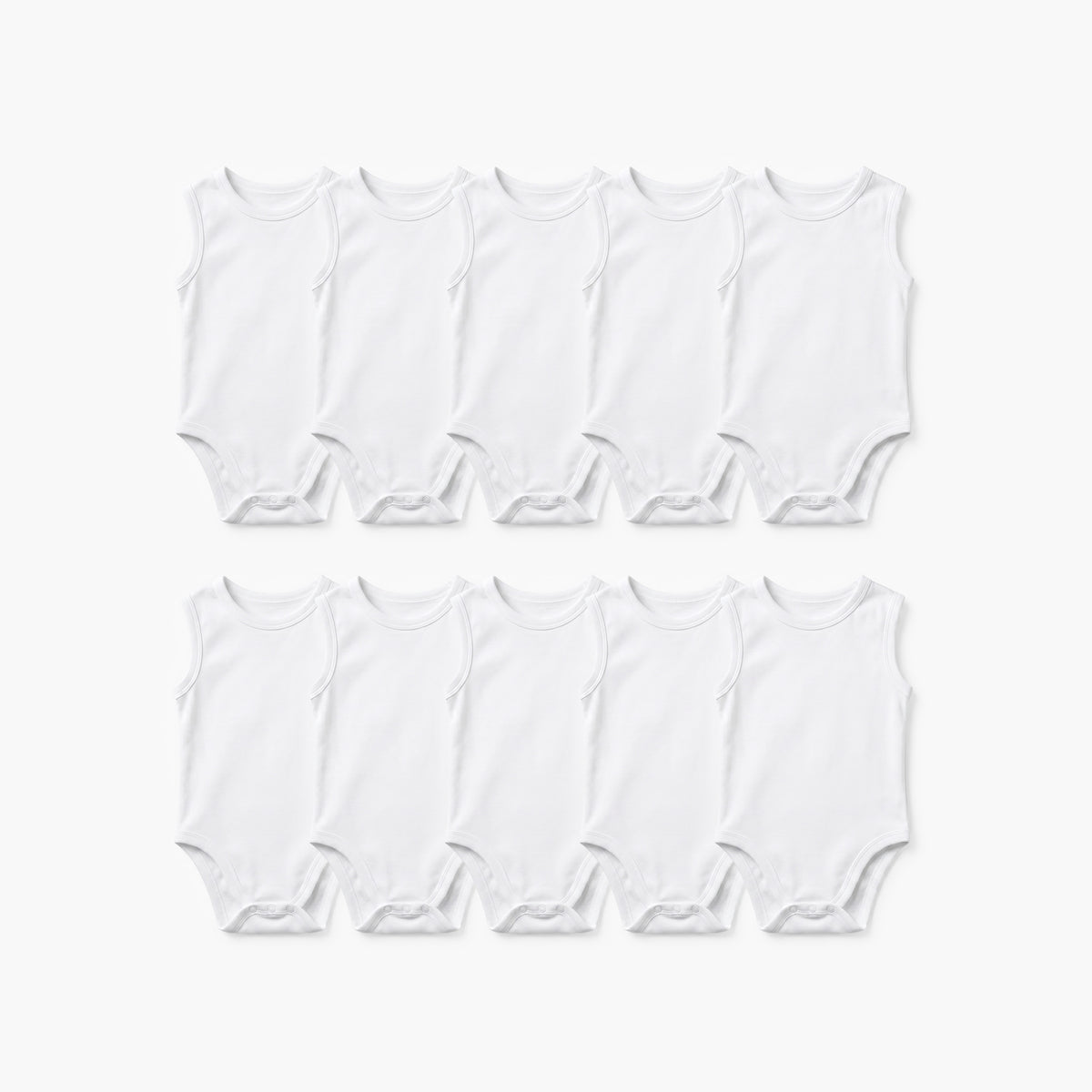 Juniors Solid Bodysuit with Round Neck and Snap Button Closure - Set of 10 - White / 12-18 mths