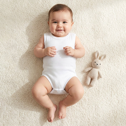 Juniors Solid Bodysuit with Round Neck and Snap Button Closure - Set of 10
