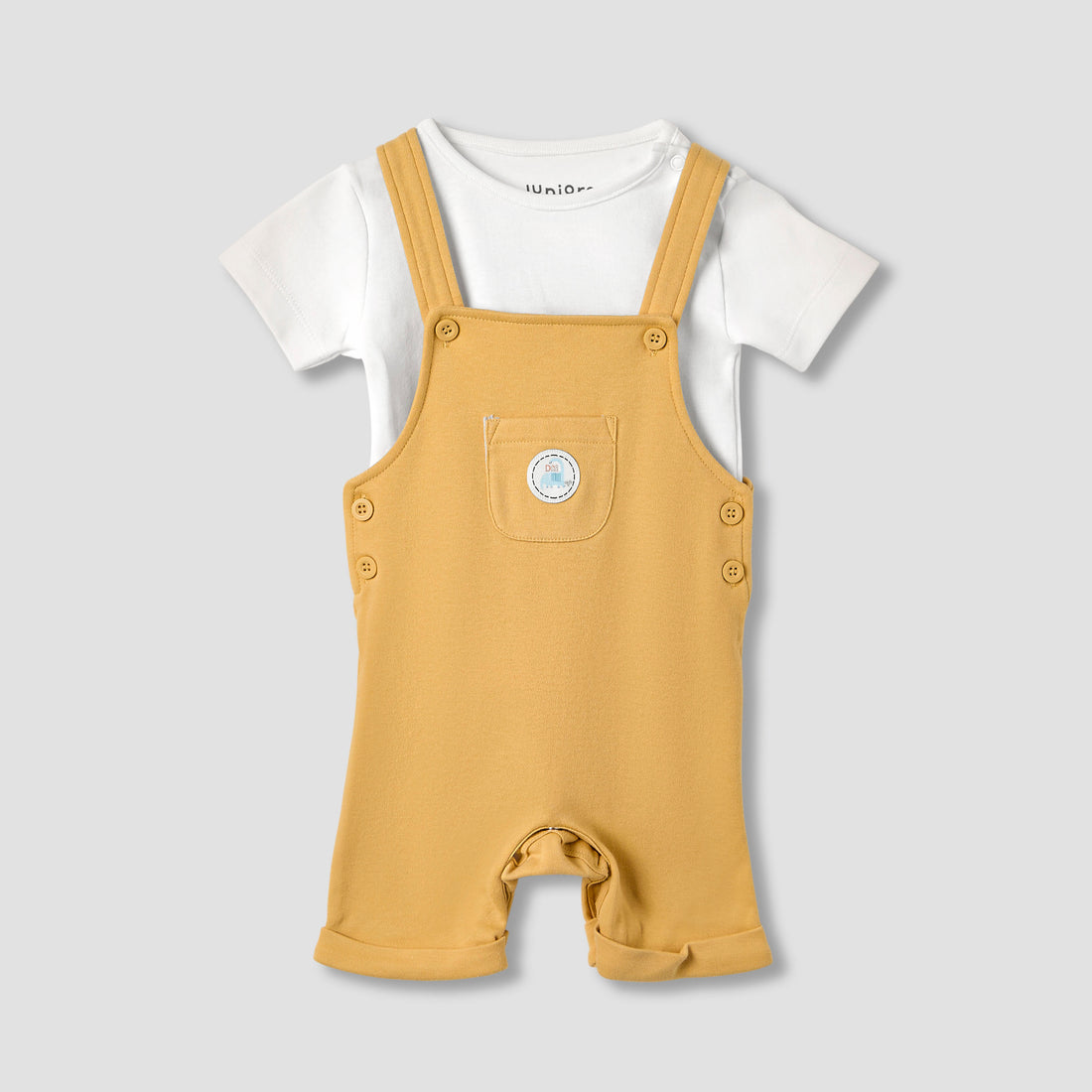 Juniors Solid Dungarees and T-shirt Set - Orange / 12-18 mths