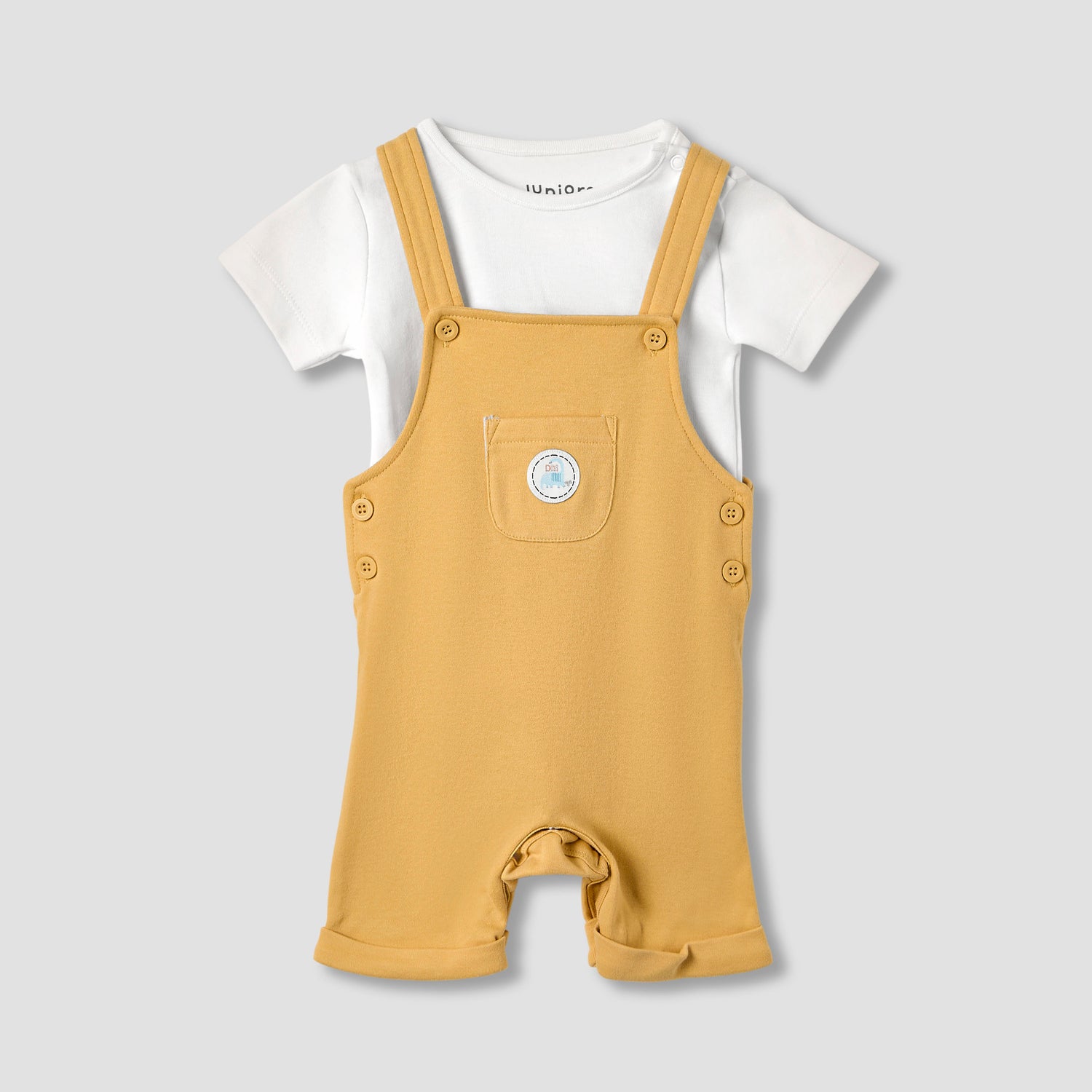 Juniors Solid Dungarees and T-shirt Set - Orange / 12-18 mths