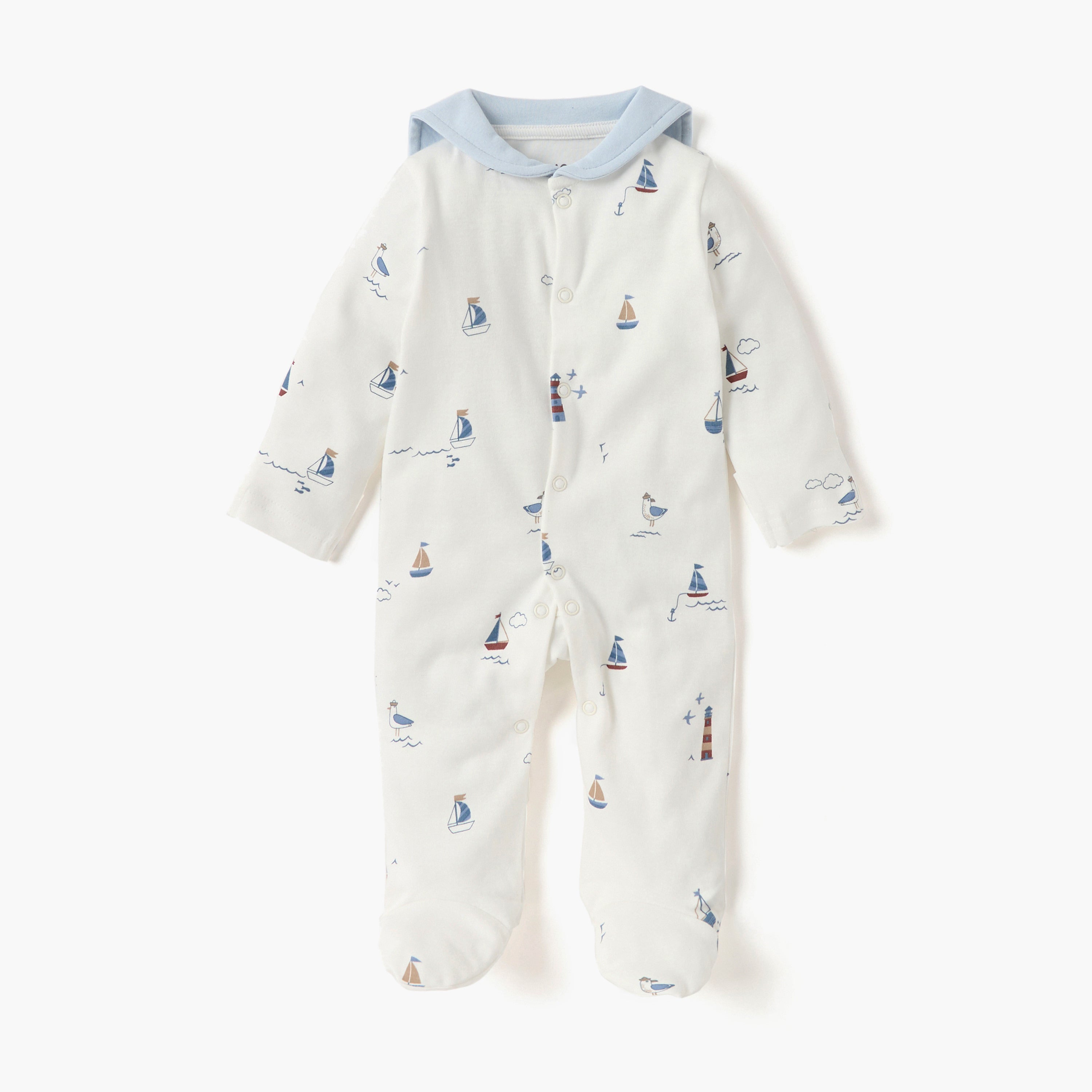 Juniors Nautica Print Closed Feet Sleepsuit with Button Closure - Multicolour / 9-12 mths