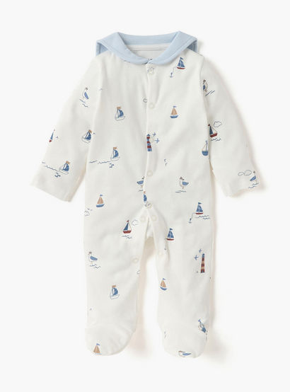 Juniors Nautica Print Closed Feet Sleepsuit with Button Closure-baby-boys-clothing-nightwear-sleepsuits-image-1