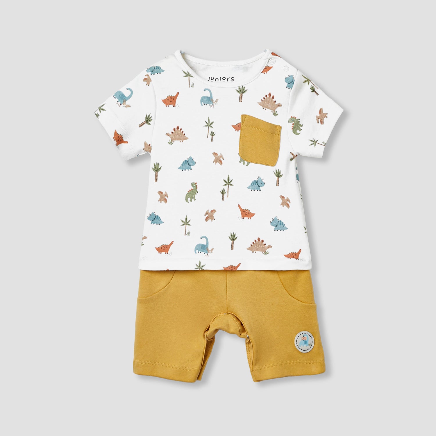 Juniors Dinosaur Print Romper with Short Sleeves - Yellow / 12-18 mths