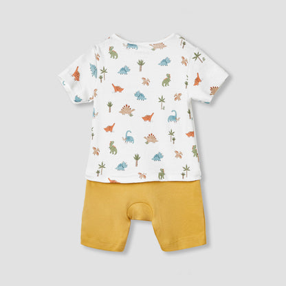 Juniors Dinosaur Print Romper with Short Sleeves