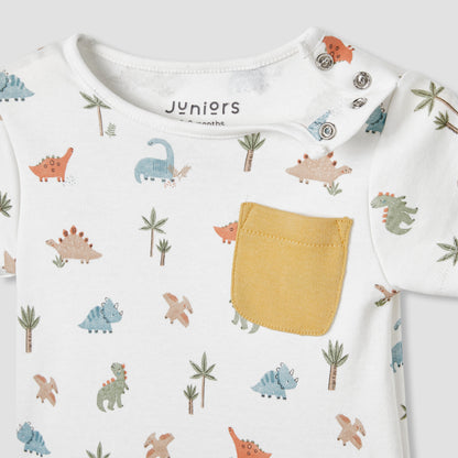 Juniors Dinosaur Print Romper with Short Sleeves