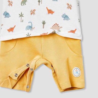 Juniors Dinosaur Print Romper with Short Sleeves