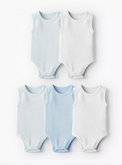 Juniors Textured Sleeveless Bodysuits - Set of 5-baby-boys-clothing-multipacks-image-1