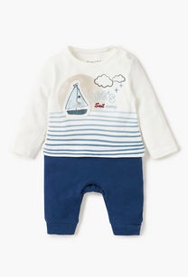 Juniors Embroidered Sleepsuit with Button Closure and Long Sleeves-undefined-image-1