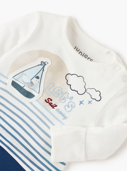 Juniors Embroidered Sleepsuit with Button Closure and Long Sleeves-baby-boys-clothing-nightwear-sleepsuits-image-3