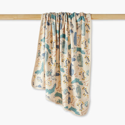 Juniors All-Over Dinosaur Print Receiving Blanket - 70x70 cm - Cream / 0-6 mths