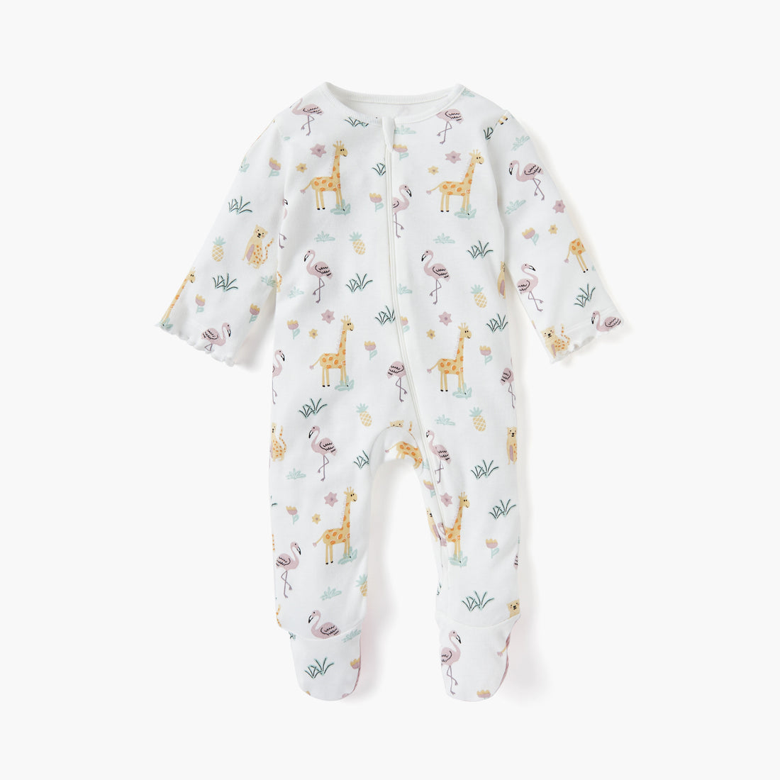 Juniors Printed Sleepsuit with Long Sleeves and Zip Closure - White / 9-12 mths