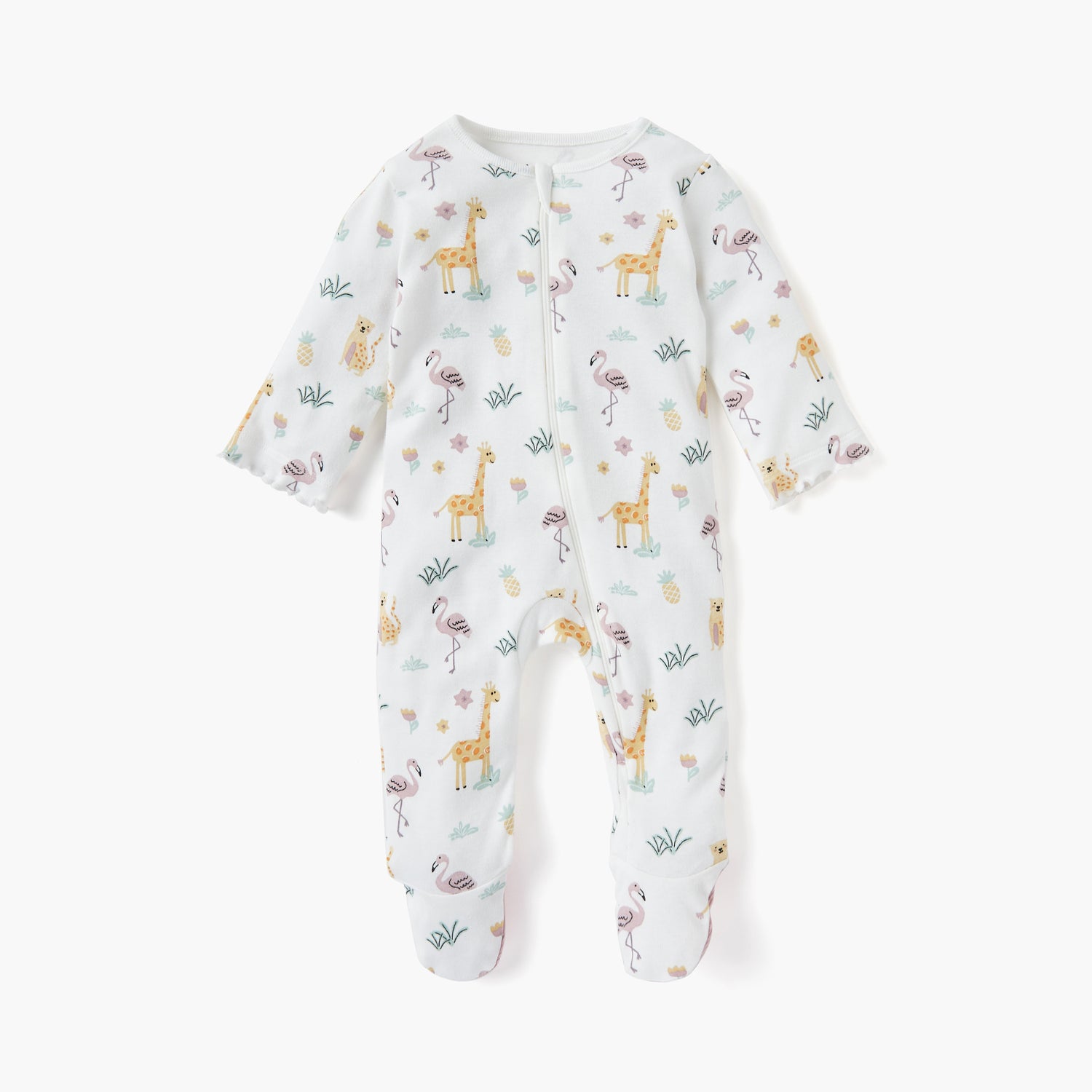Juniors Printed Sleepsuit with Long Sleeves and Zip Closure - White / 9-12 mths