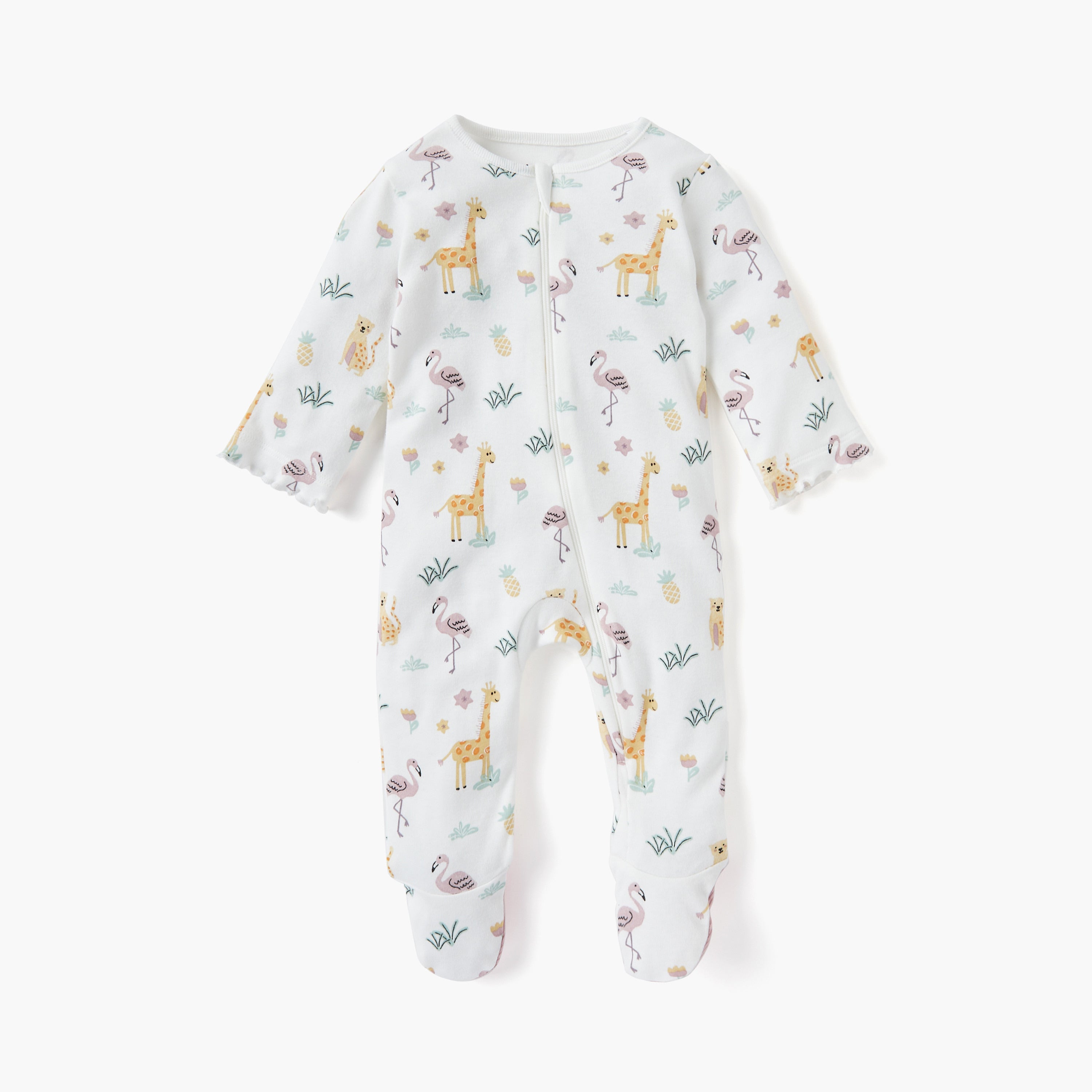 Juniors Printed Sleepsuit with Long Sleeves and Zip Closure - White / 9-12 mths