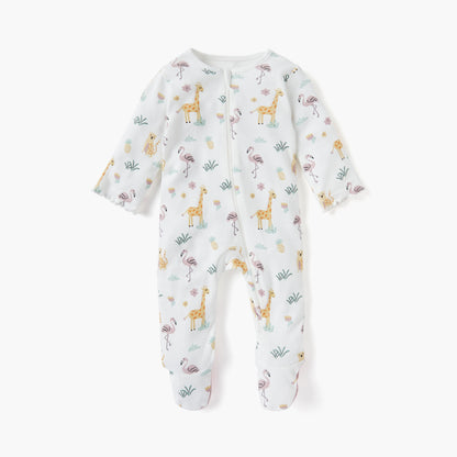 Juniors Printed Sleepsuit with Long Sleeves and Zip Closure - White / 9-12 mths
