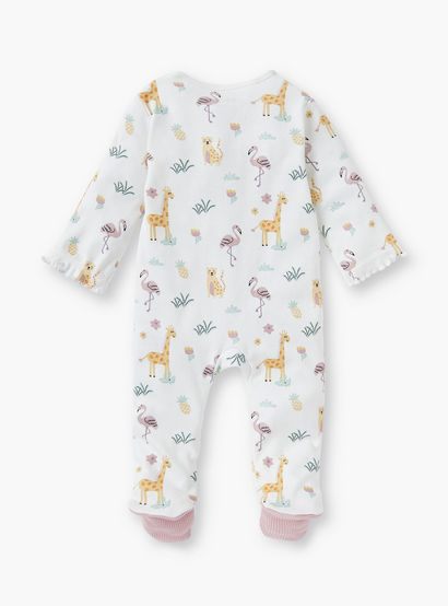 Juniors Printed Sleepsuit with Long Sleeves and Zip Closure-baby-girls-clothing-nightwear-sleepsuits-image-2