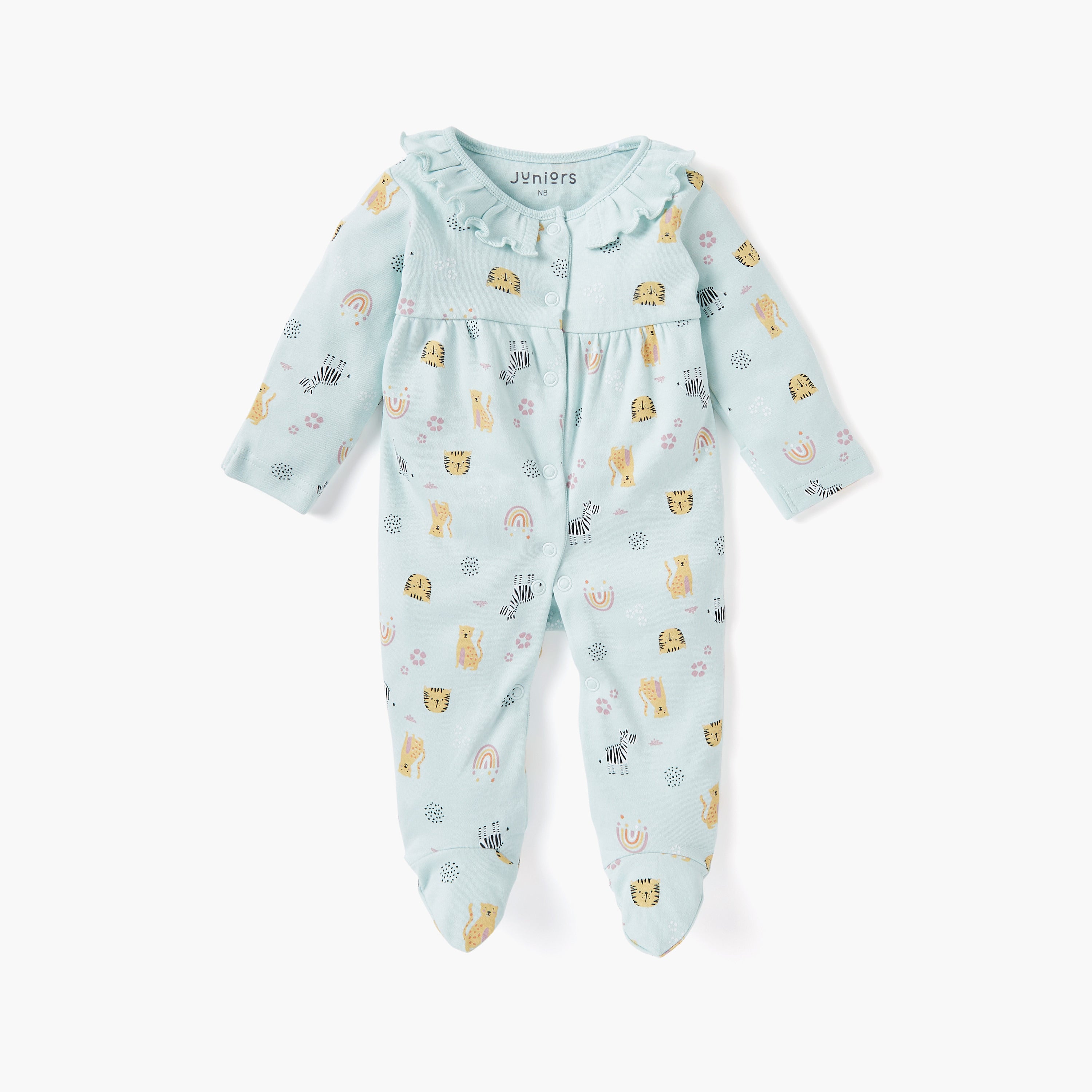 Juniors Printed Sleepsuit with Long Sleeves and Zip Closure - Green / 9-12 mths
