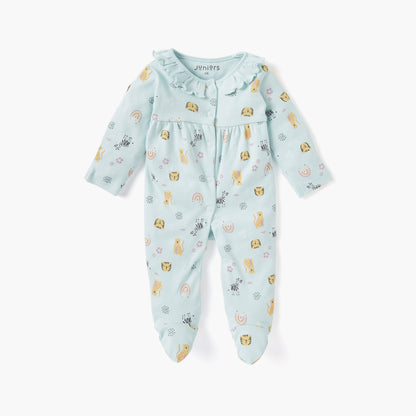 Juniors Printed Sleepsuit with Long Sleeves and Zip Closure - Green / 9-12 mths
