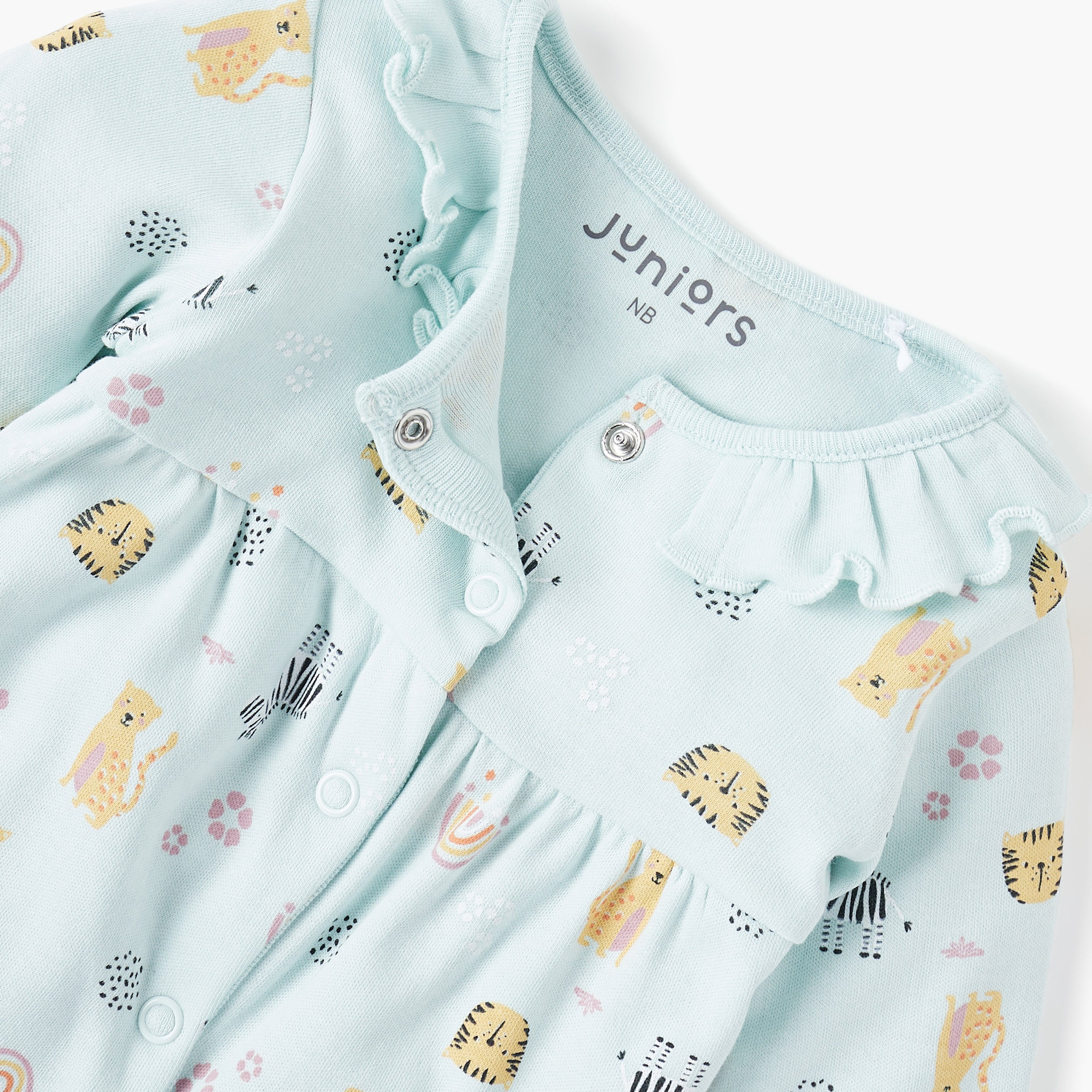 Juniors Printed Sleepsuit with Long Sleeves and Zip Closure