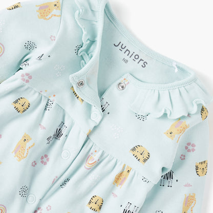 Juniors Printed Sleepsuit with Long Sleeves and Zip Closure