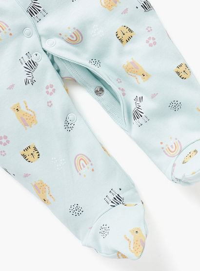 Juniors Printed Sleepsuit with Long Sleeves and Zip Closure-baby-girls-clothing-nightwear-sleepsuits-image-4