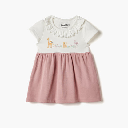 Juniors Animal Print A-line Dress with Short Sleeves - Pink / 12-18 mths