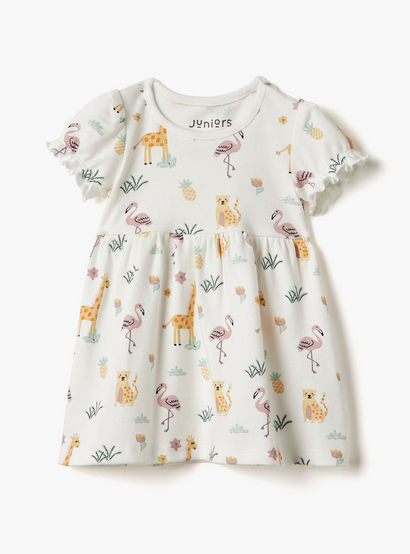 Juniors Printed A-Line Dress with Short Sleeves-baby-girls-clothing-dressesandjumpsuits-image-1