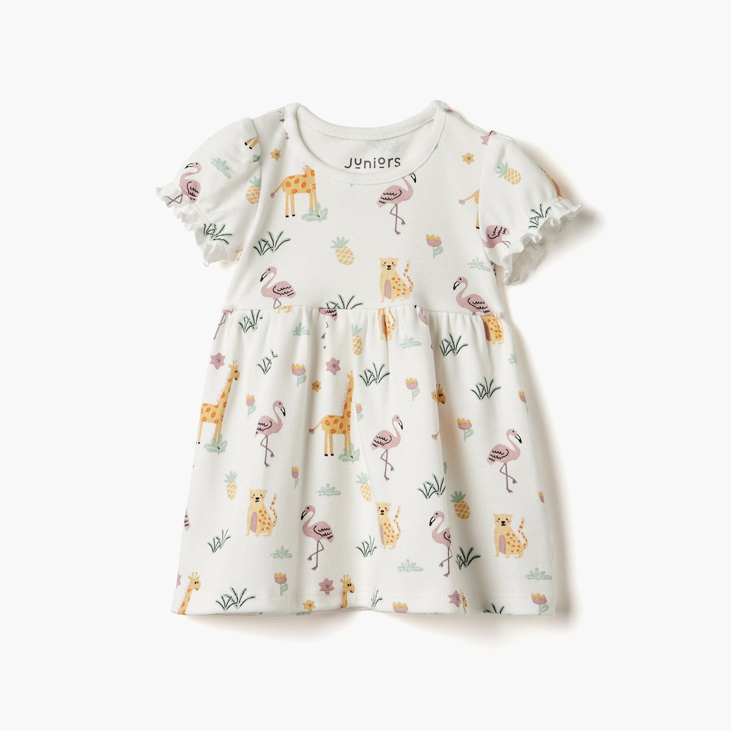 Juniors Printed A-Line Dress with Short Sleeves - White / 12-18 mths