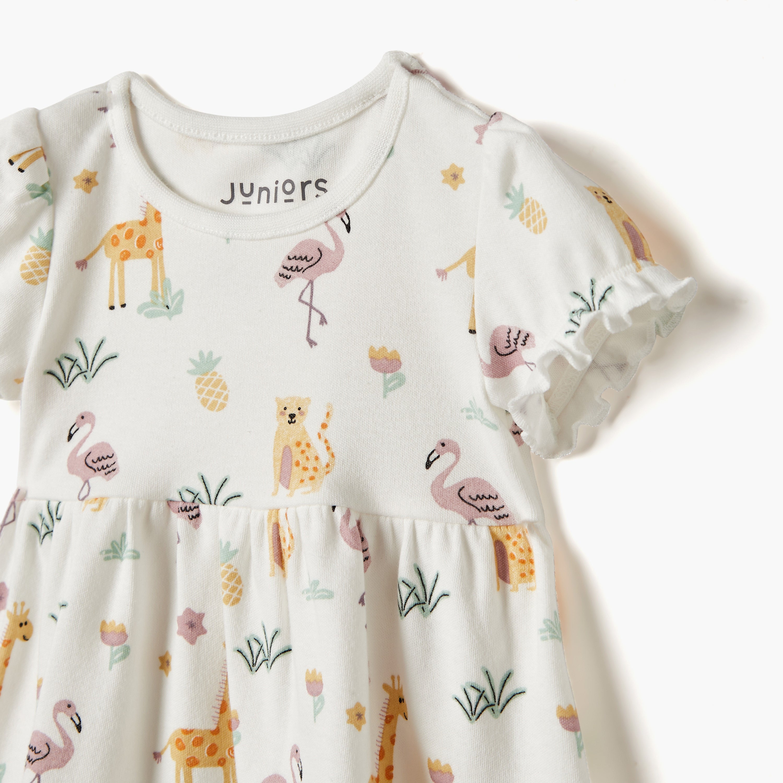 Juniors Printed A-Line Dress with Short Sleeves