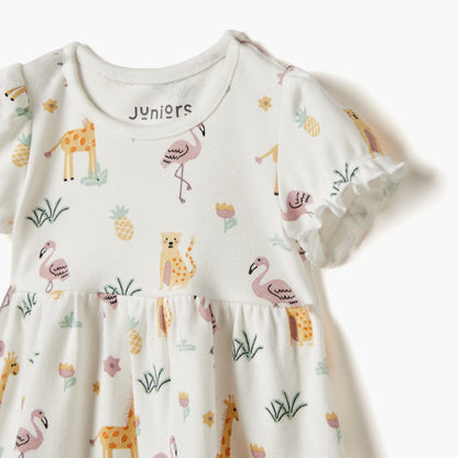 Juniors Printed A-Line Dress with Short Sleeves