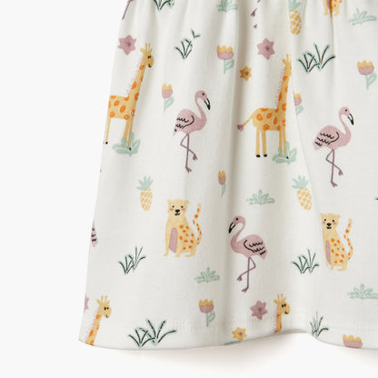 Juniors Printed A-Line Dress with Short Sleeves
