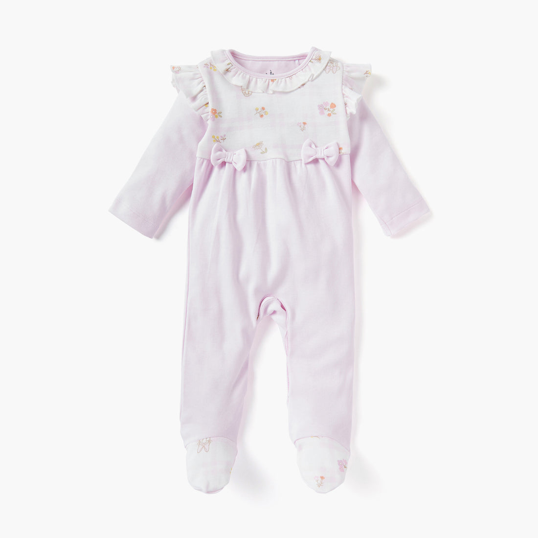 Disney Bow Applique Sleepsuit with Ruffle Detail and Long Sleeves - Pink / 9-12 mths