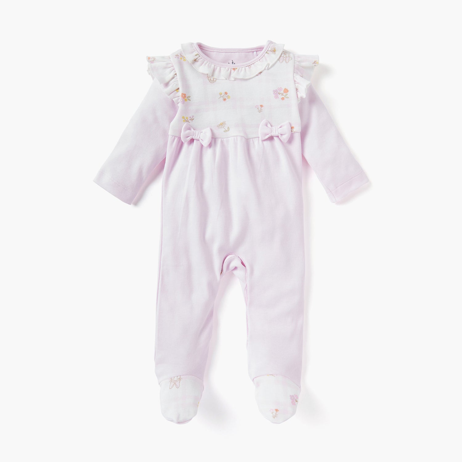 Disney Bow Applique Sleepsuit with Ruffle Detail and Long Sleeves - Pink / 9-12 mths
