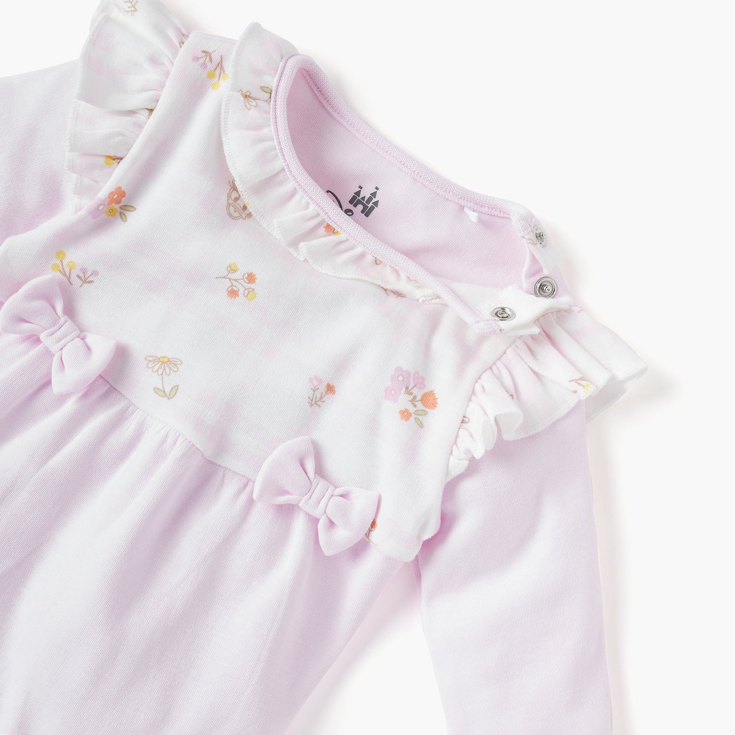 Disney Bow Applique Sleepsuit with Ruffle Detail and Long Sleeves