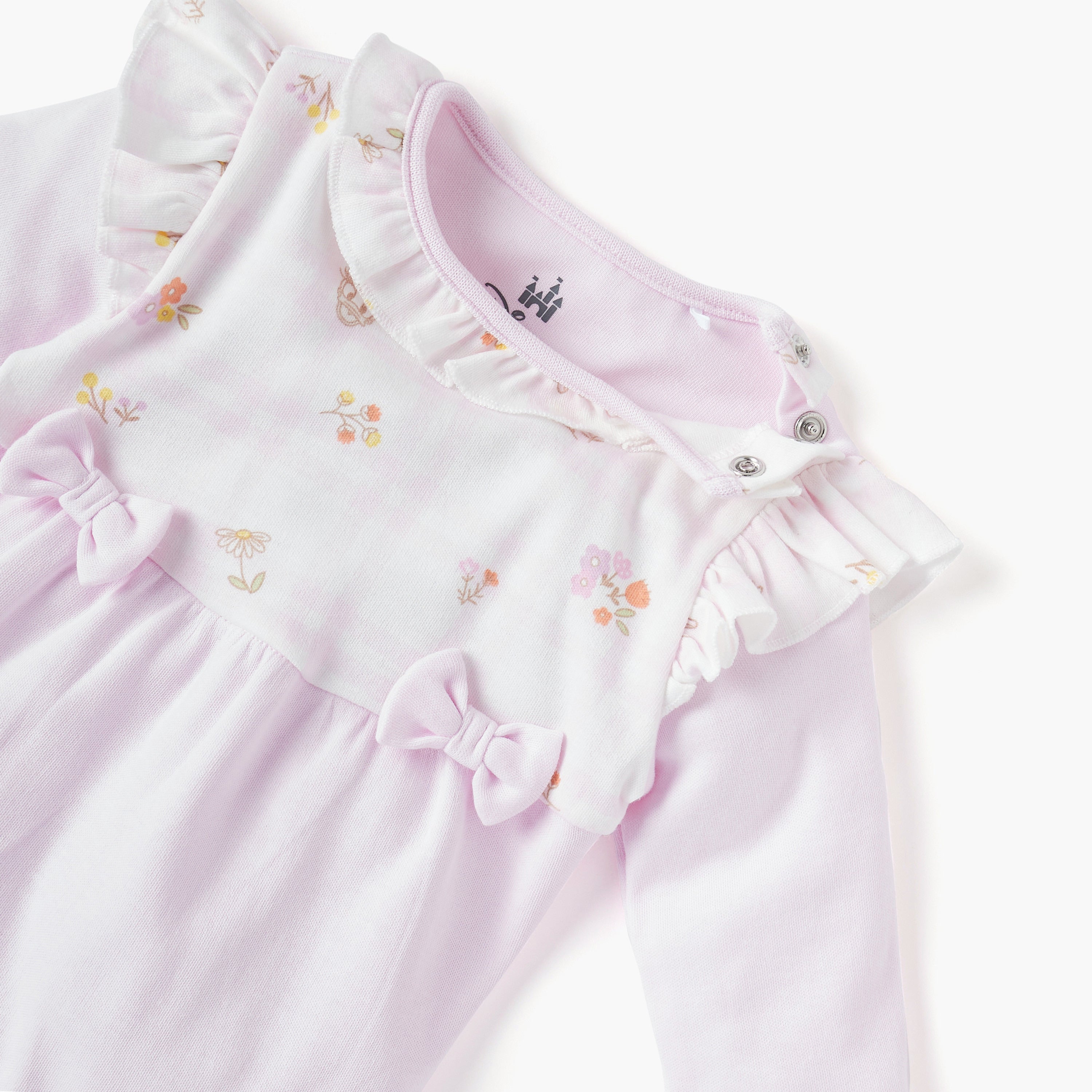 Disney Bow Applique Sleepsuit with Ruffle Detail and Long Sleeves