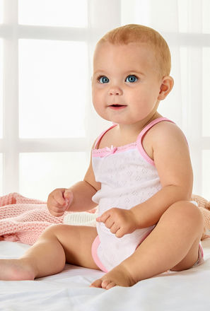 Juniors Strappy Textured Bodysuit with Bow Detail