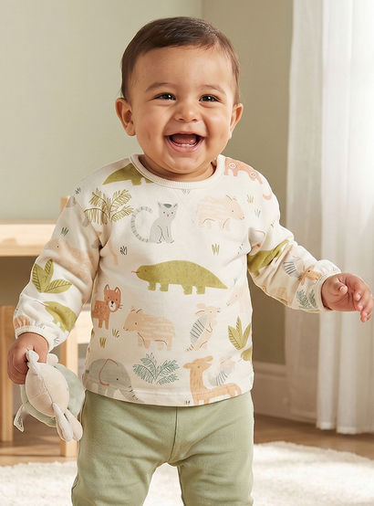 Juniors Cotton Crew Neck Long Sleeves Pyjama Set with Safari Print-baby-boys-clothing-nightwear-pyjamasets-image-1