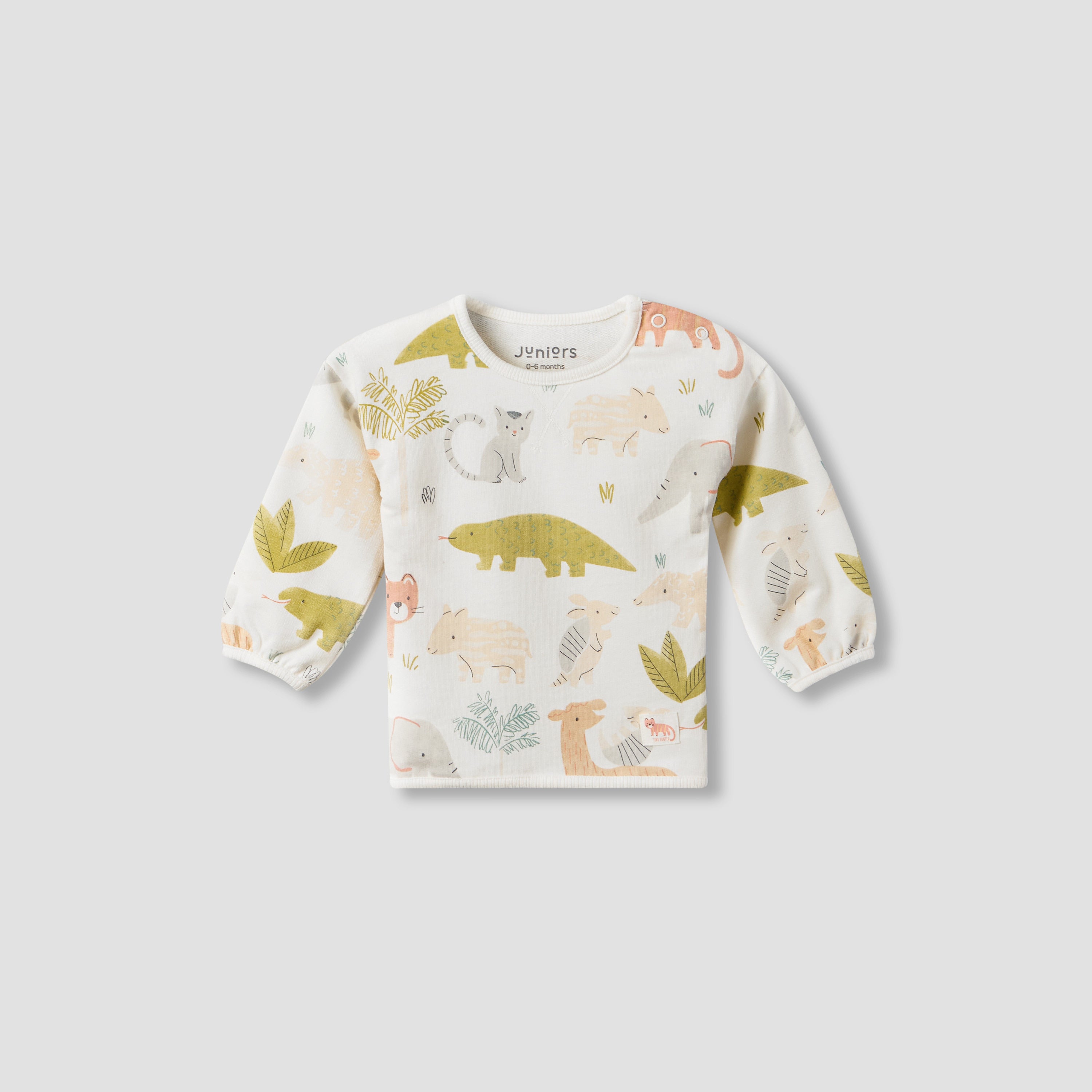 Juniors Cotton Crew Neck Long Sleeves Pyjama Set with Safari Print