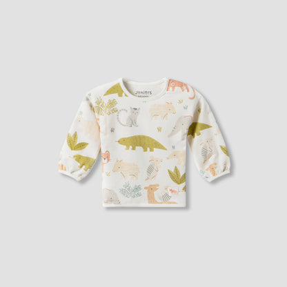 Juniors Cotton Crew Neck Long Sleeves Pyjama Set with Safari Print