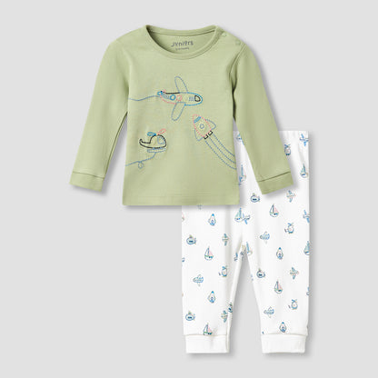 Juniors Pyjama Set with Embroidery - Cotton - Long Sleeves - Round Neck - Multicolour / 12-18 mths