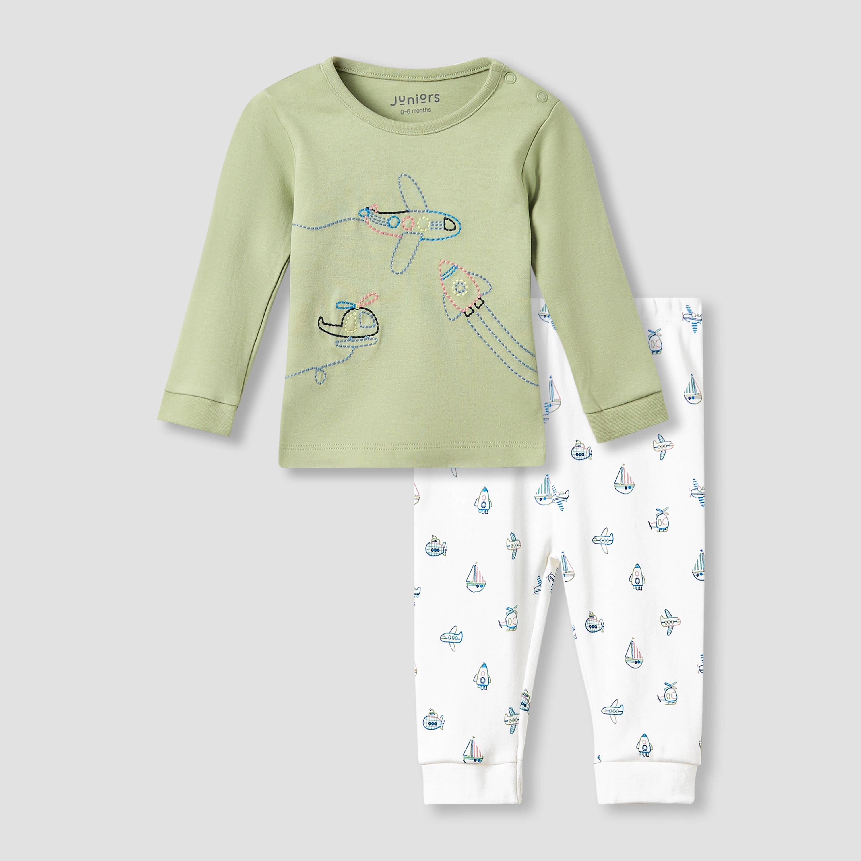 Juniors Pyjama Set with Embroidery - Cotton - Long Sleeves - Round Neck