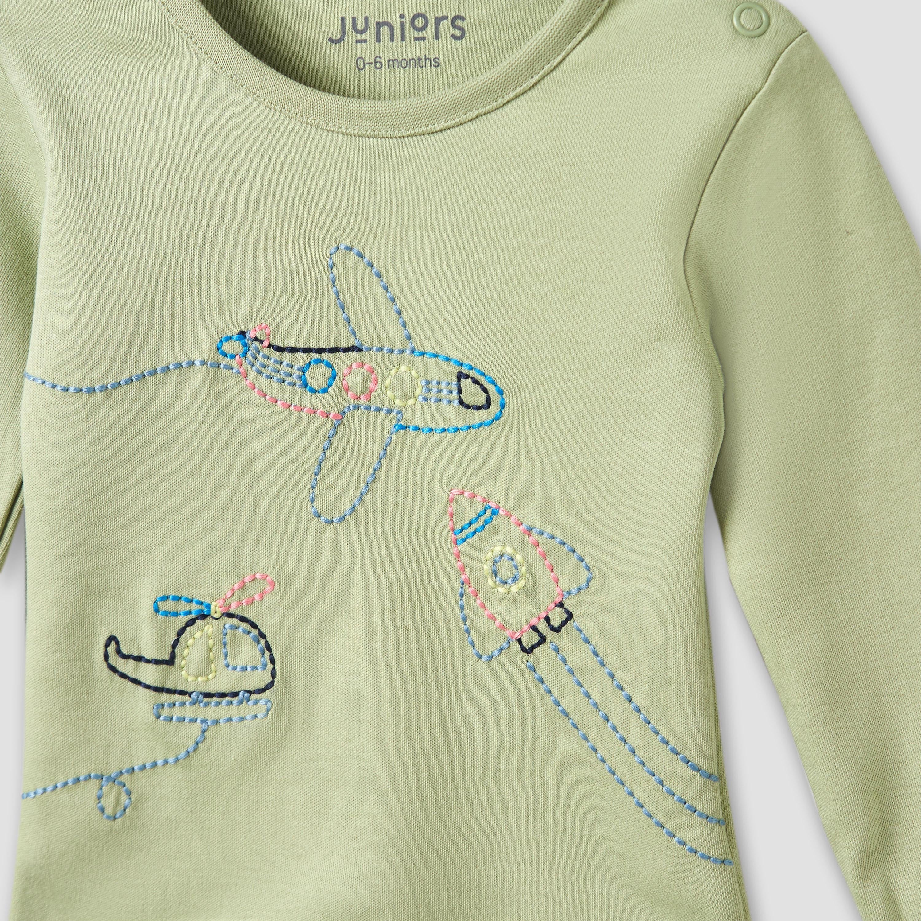 Juniors Pyjama Set with Embroidery - Cotton - Long Sleeves - Round Neck