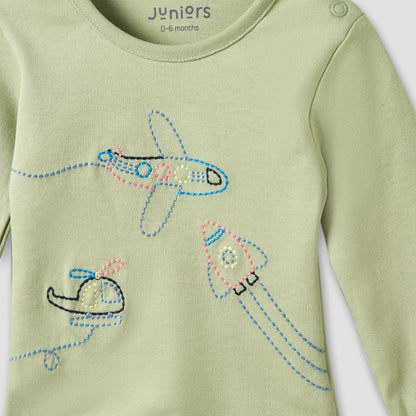 Juniors Pyjama Set with Embroidery - Cotton - Long Sleeves - Round Neck