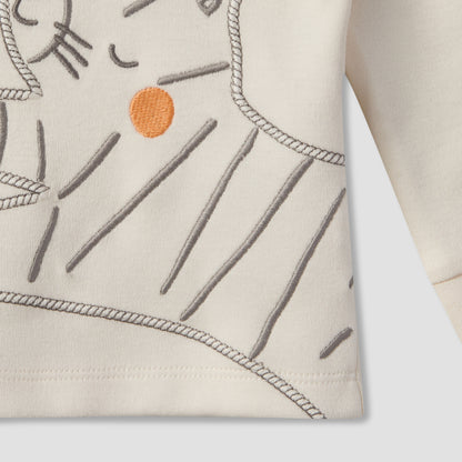 Juniors Cotton Crew Neck Long Sleeves Pyjama Set with Tiger Embroidery