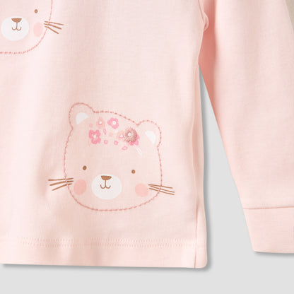 Juniors Pyjama Set with Bear Print - Cotton - Long Sleeves - Crew Neck