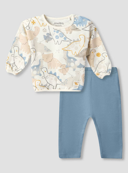 Juniors Cotton Crew Neck Long Sleeves Pyjama Set with Dinosaur Print-baby-boys-clothing-nightwear-pyjamasets-image-2